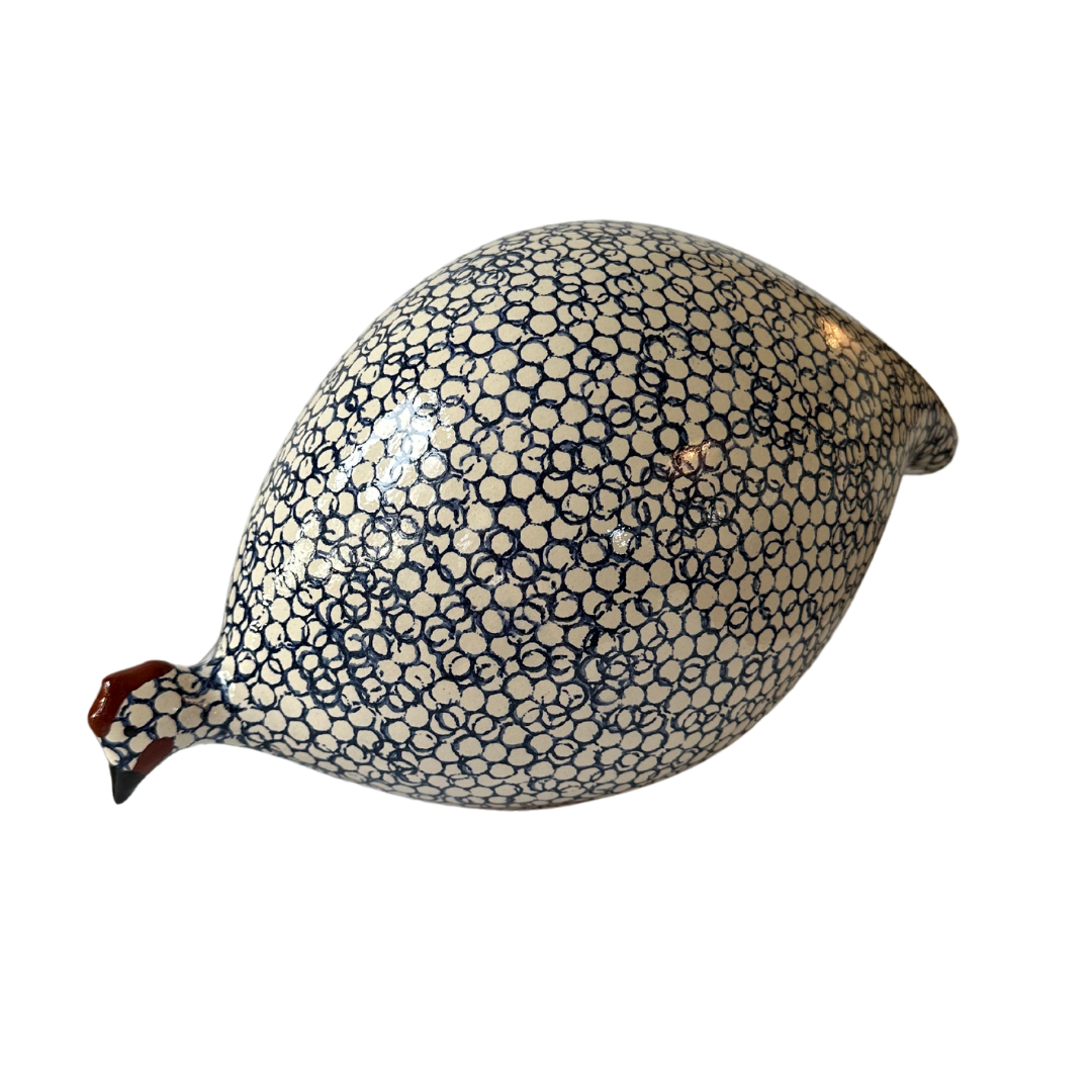 Guinea Fowl | White with cobalt blue spots | Pecking