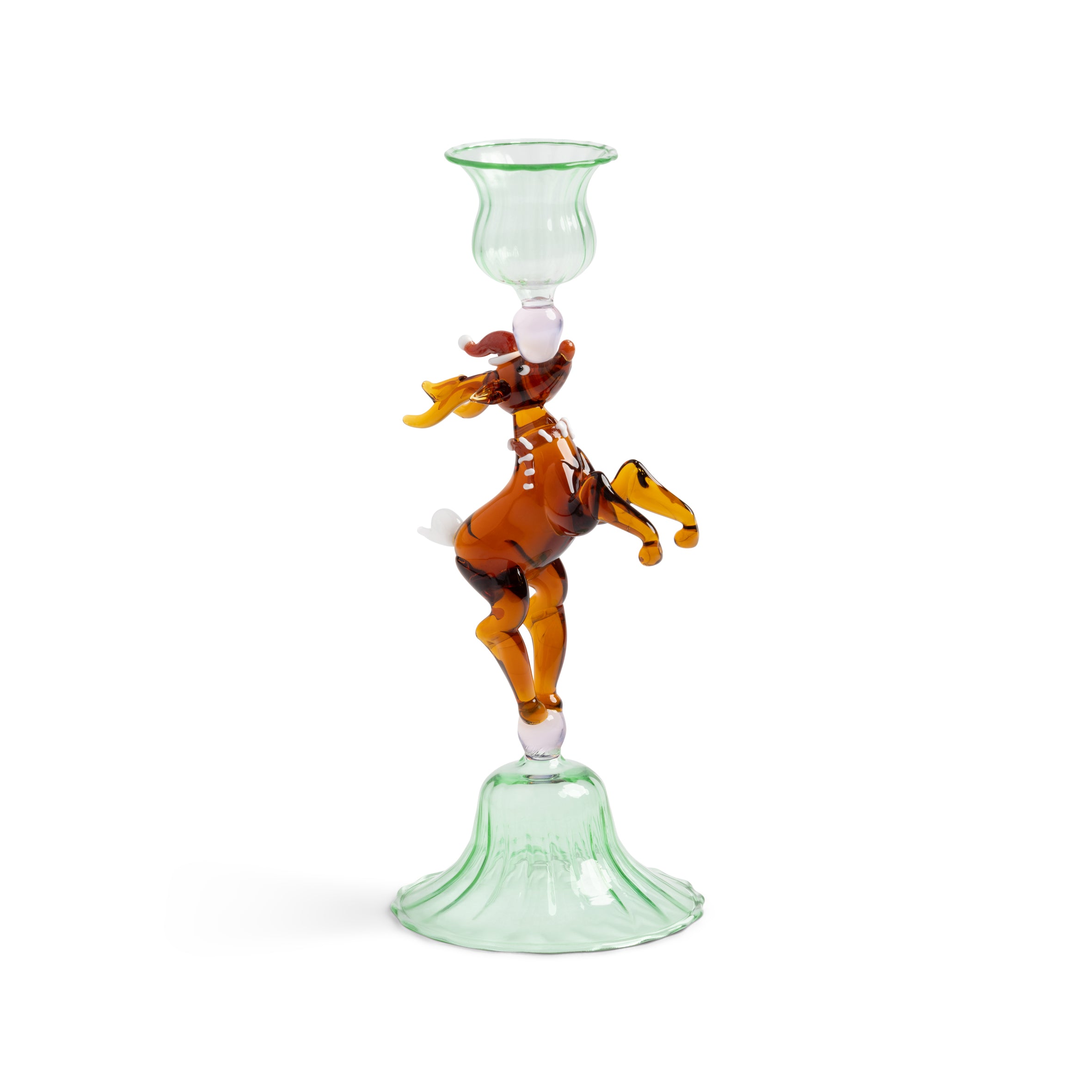 Glass reindeer christmas candle holder