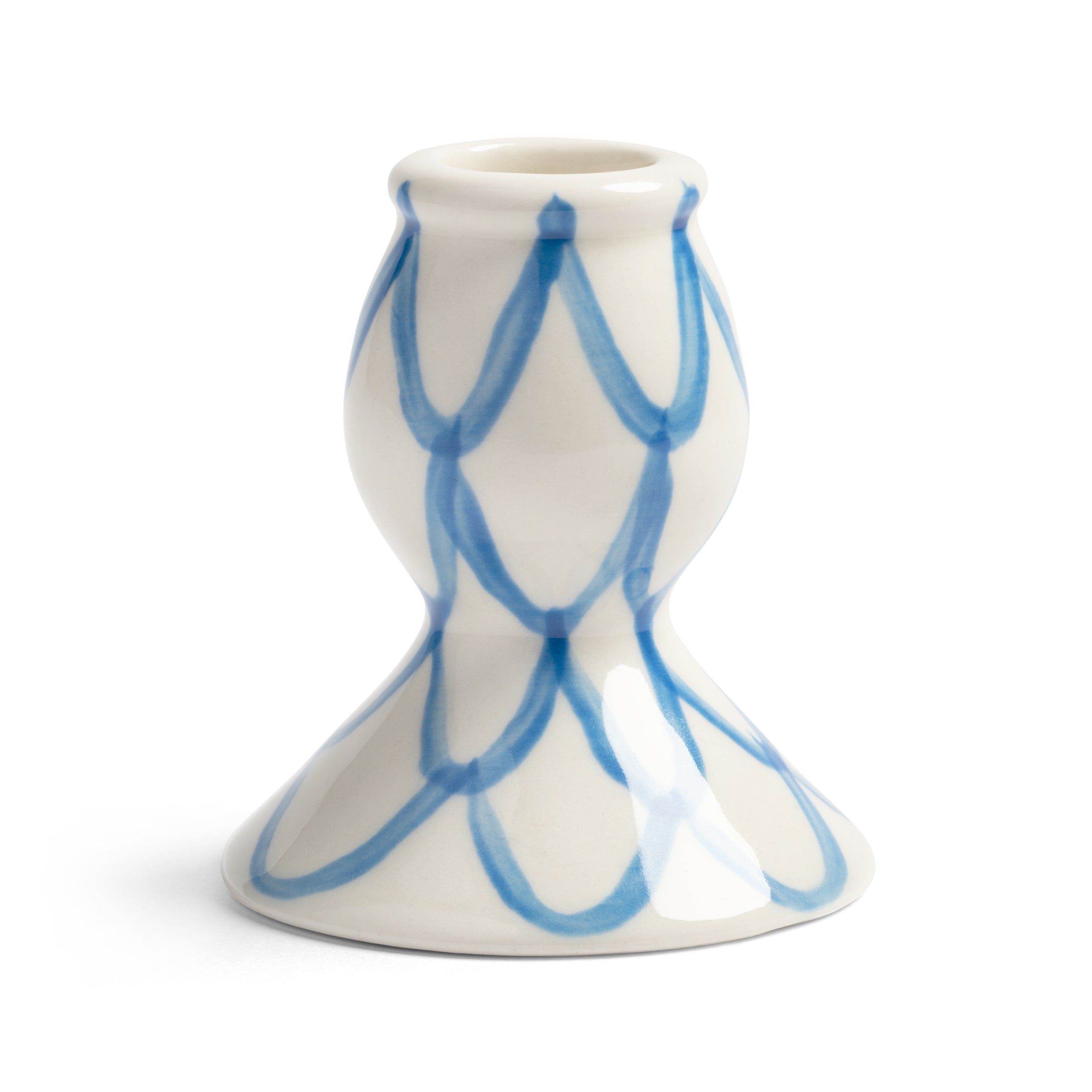 White candle holder with blue fish scale design