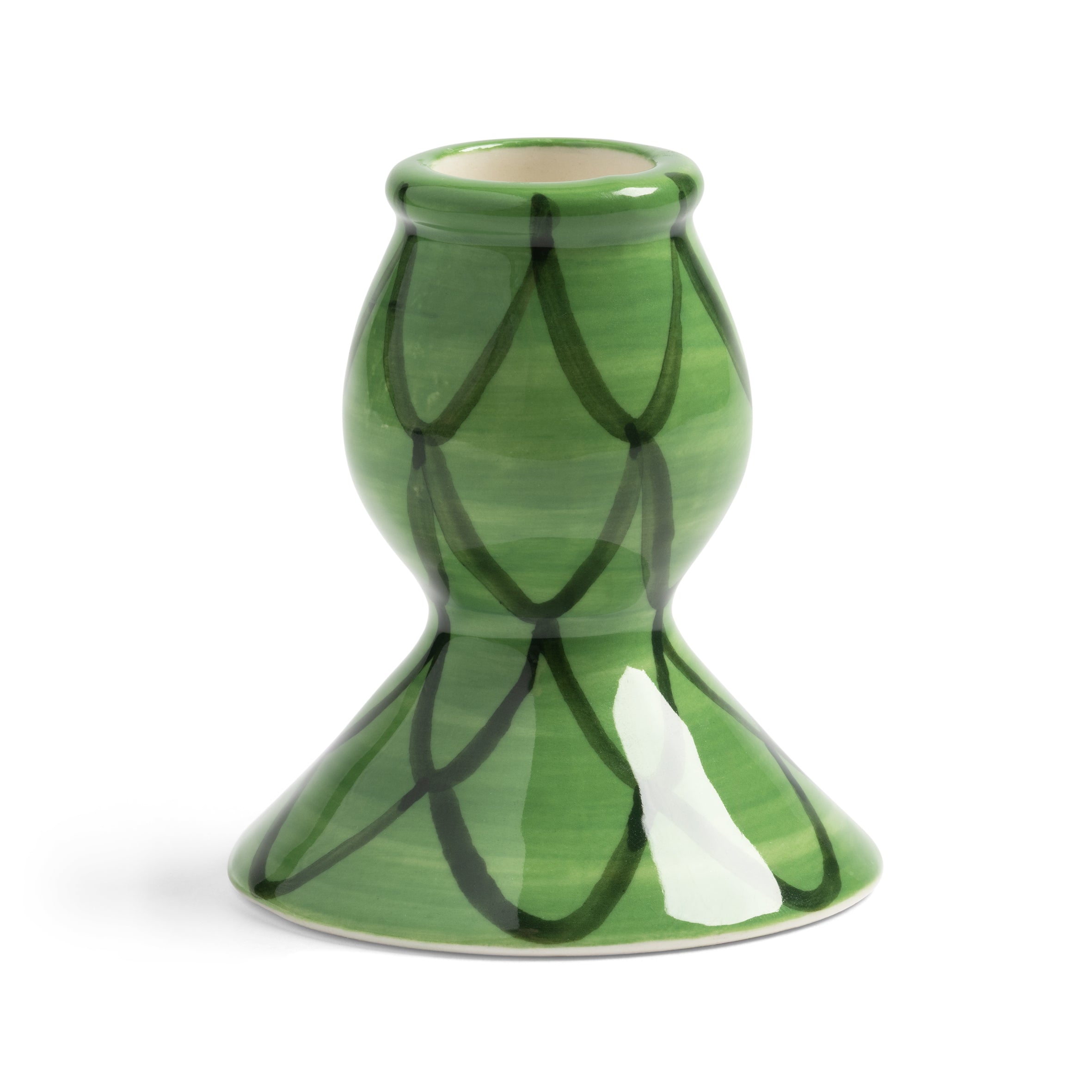 Green ceramic vase with decorative fish scale patterns.
