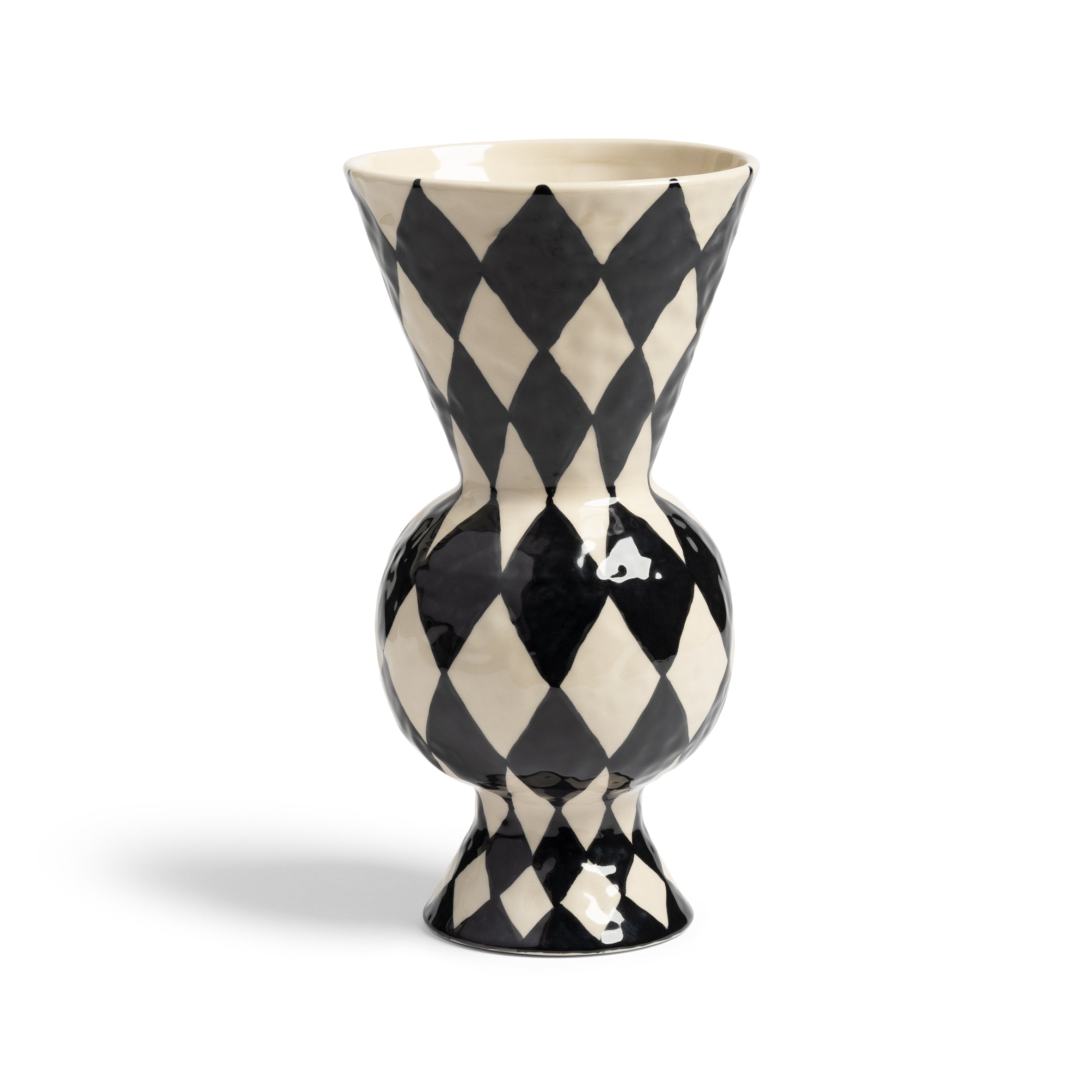 Black and white checkered vase on a white background