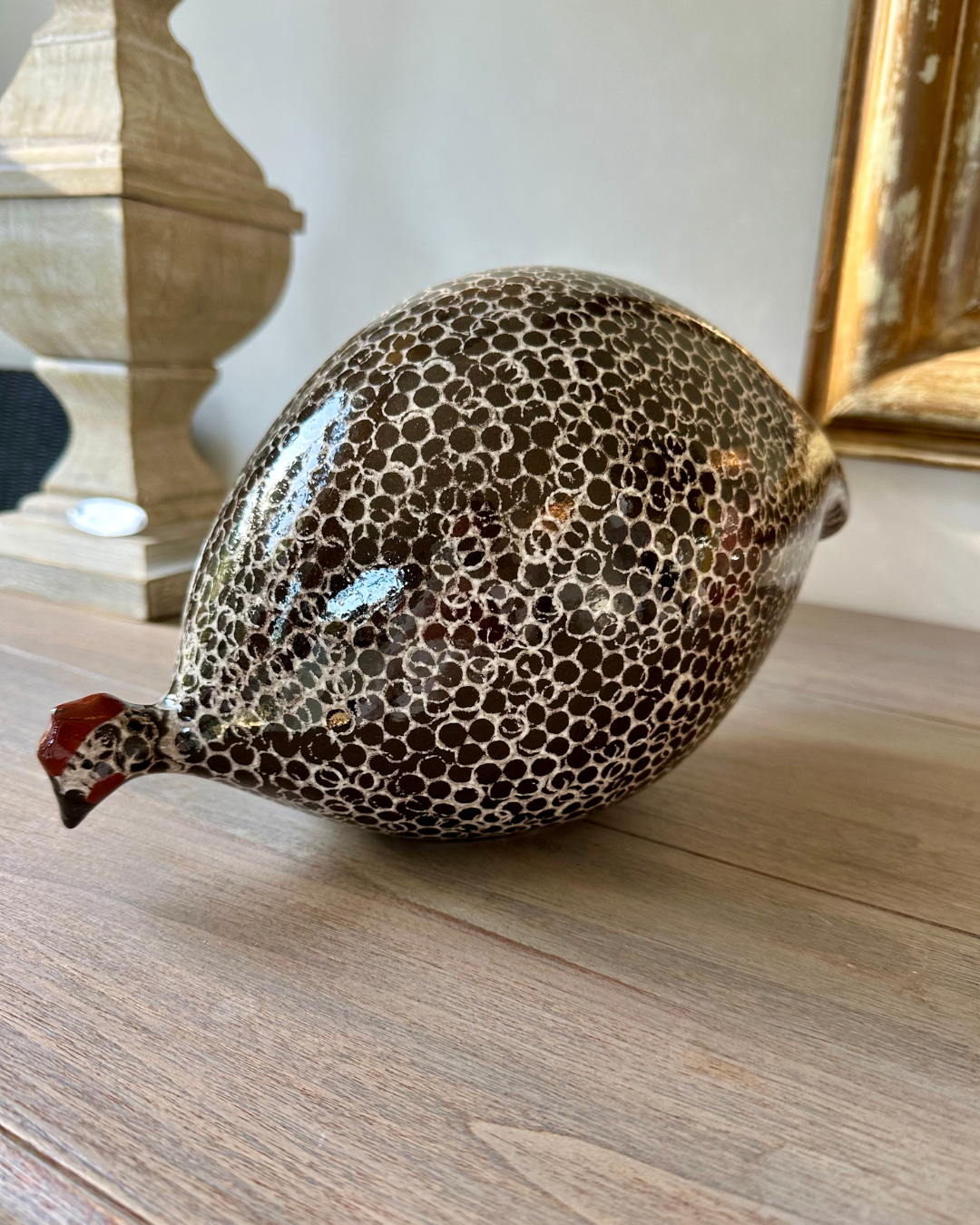 ceramic black with white spots guinea fowl decorative object