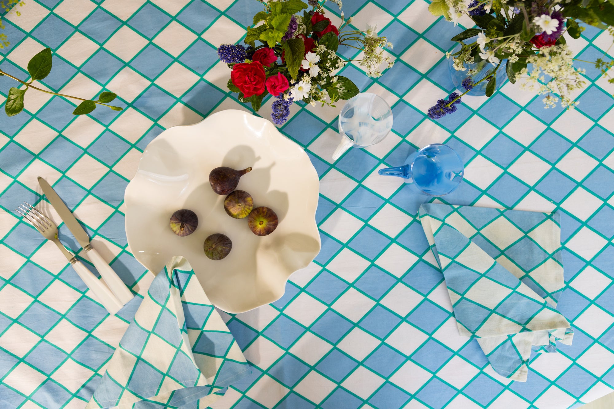Blue check table cloth