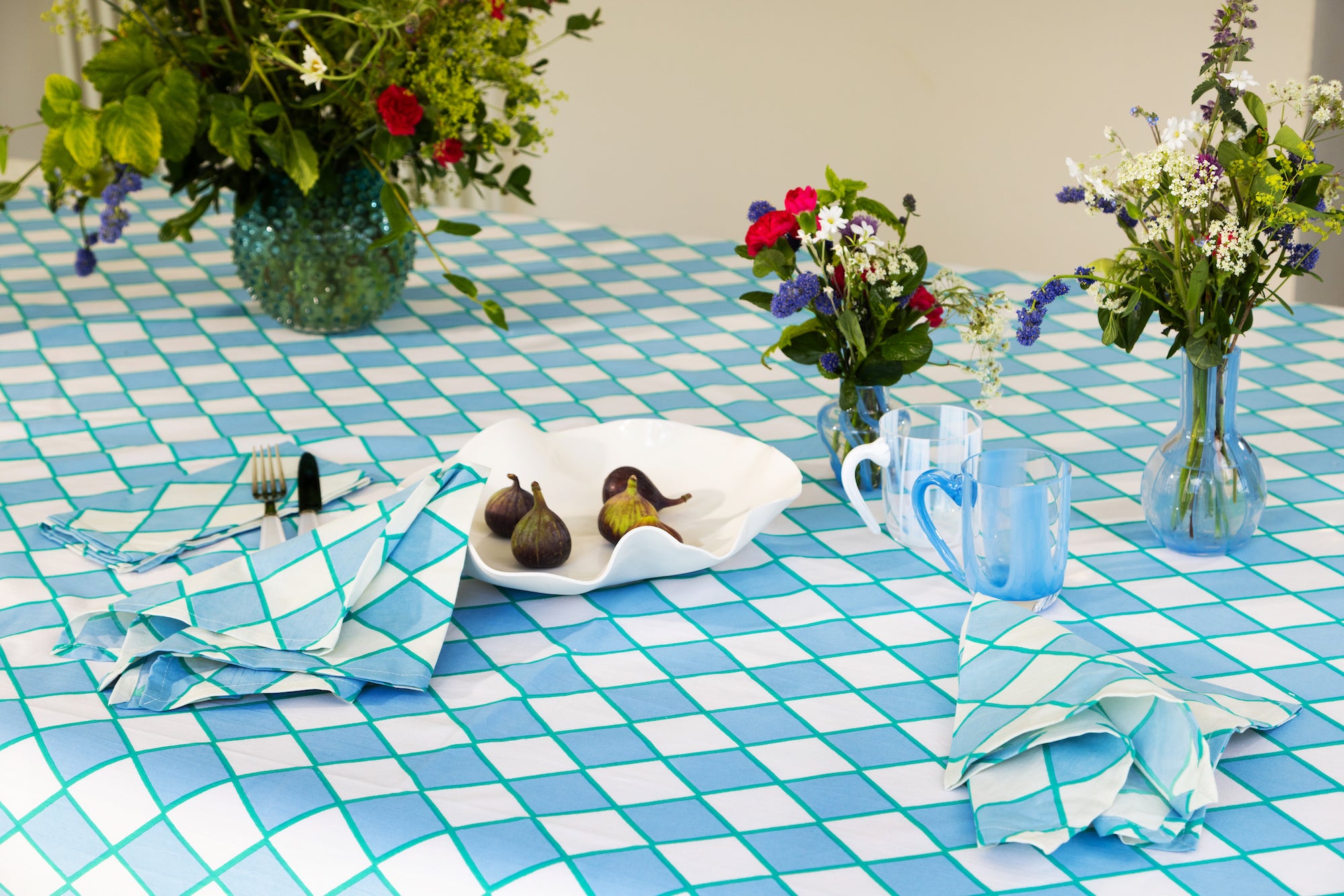 Blue check table cloth
