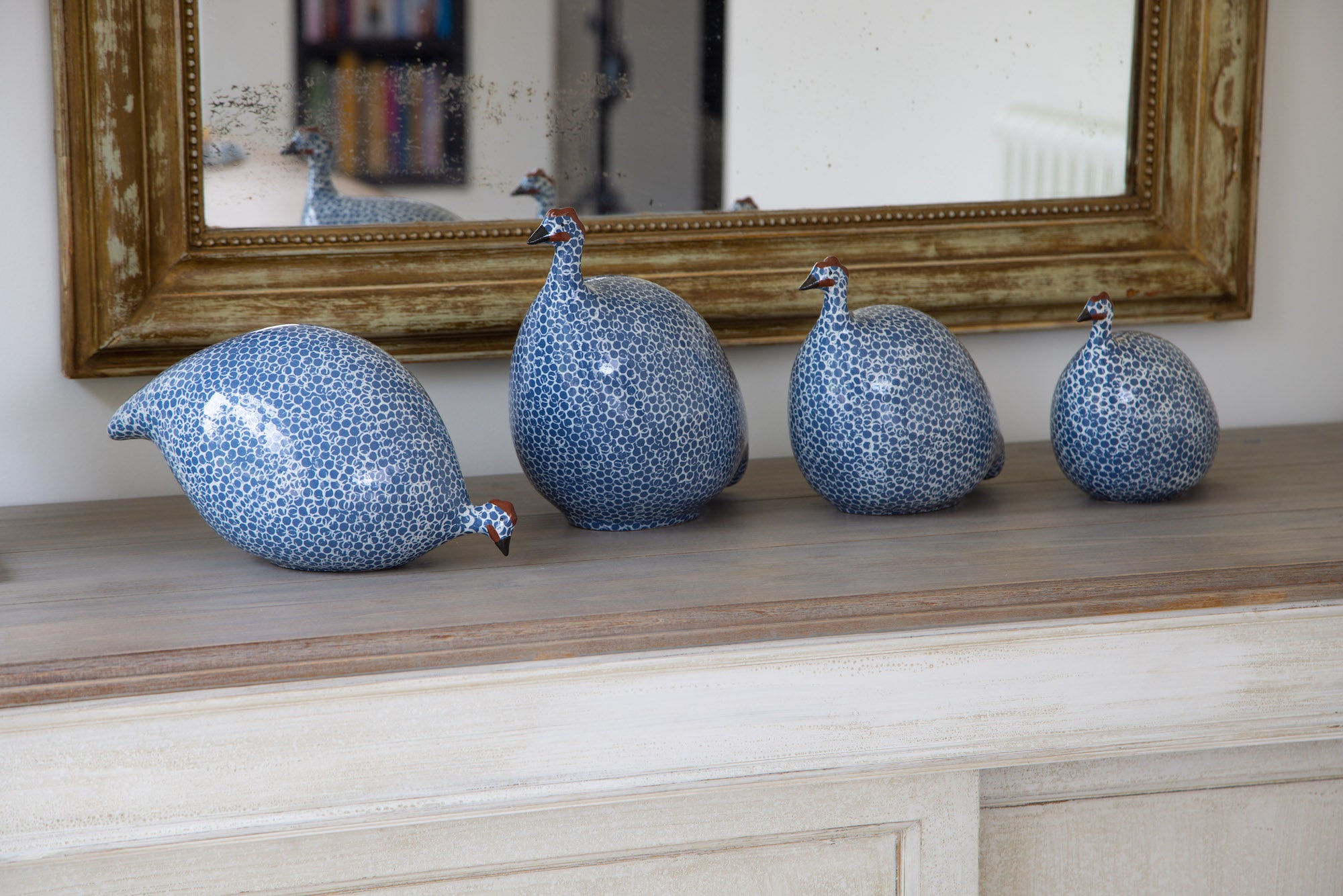 Blue Ceramic guinea fowl in various sizes