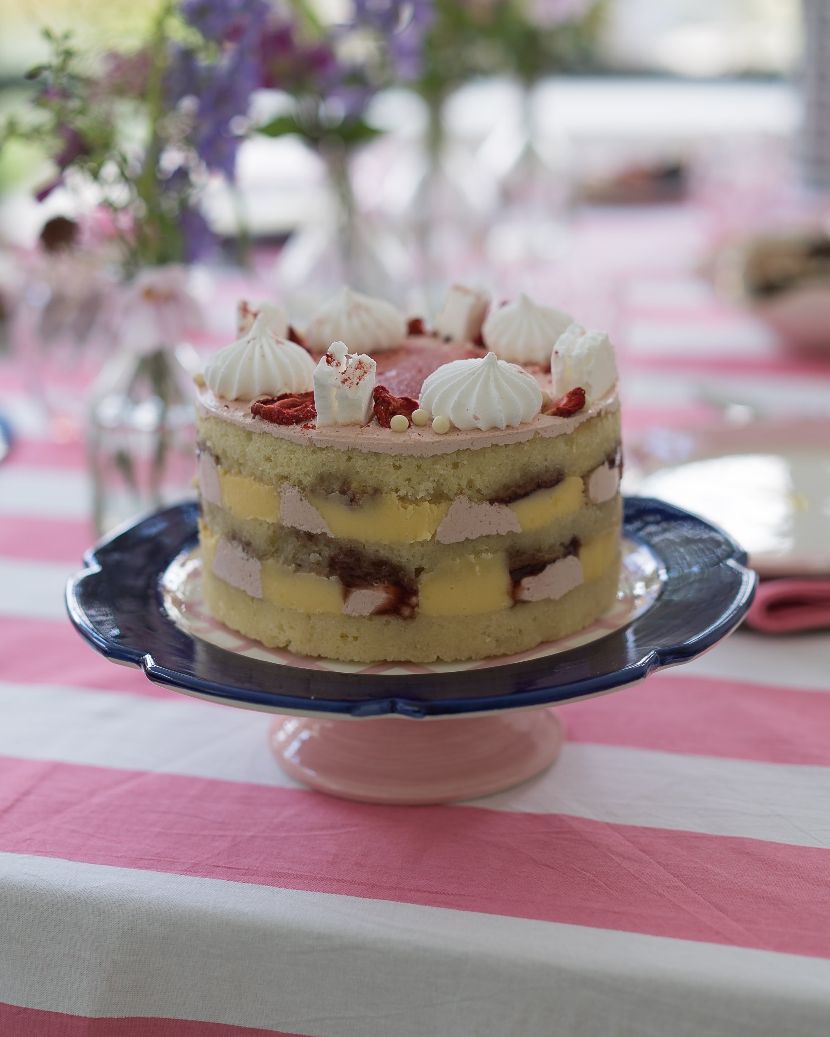 Cake Stand | Navy & Pink Gingham