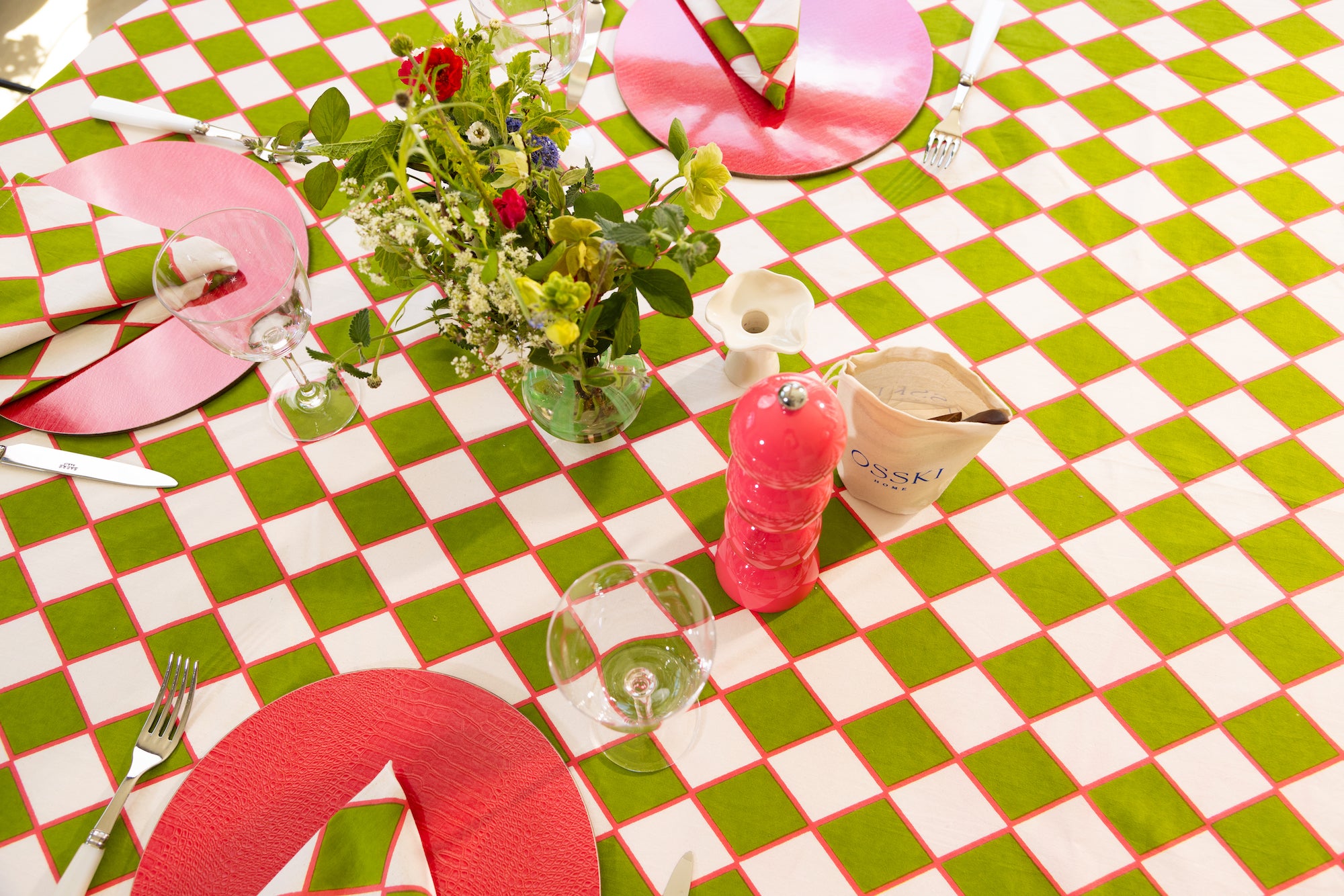 Green check table cloth