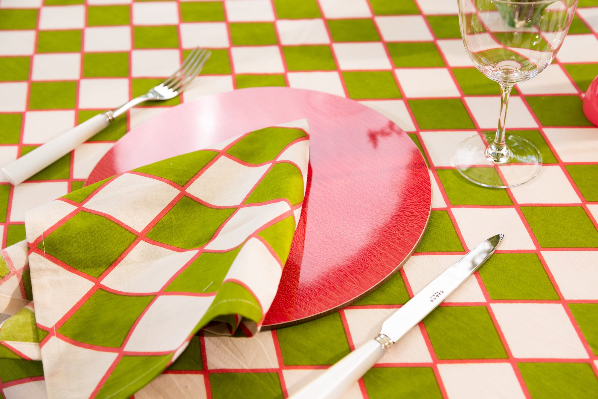 Green check table cloth