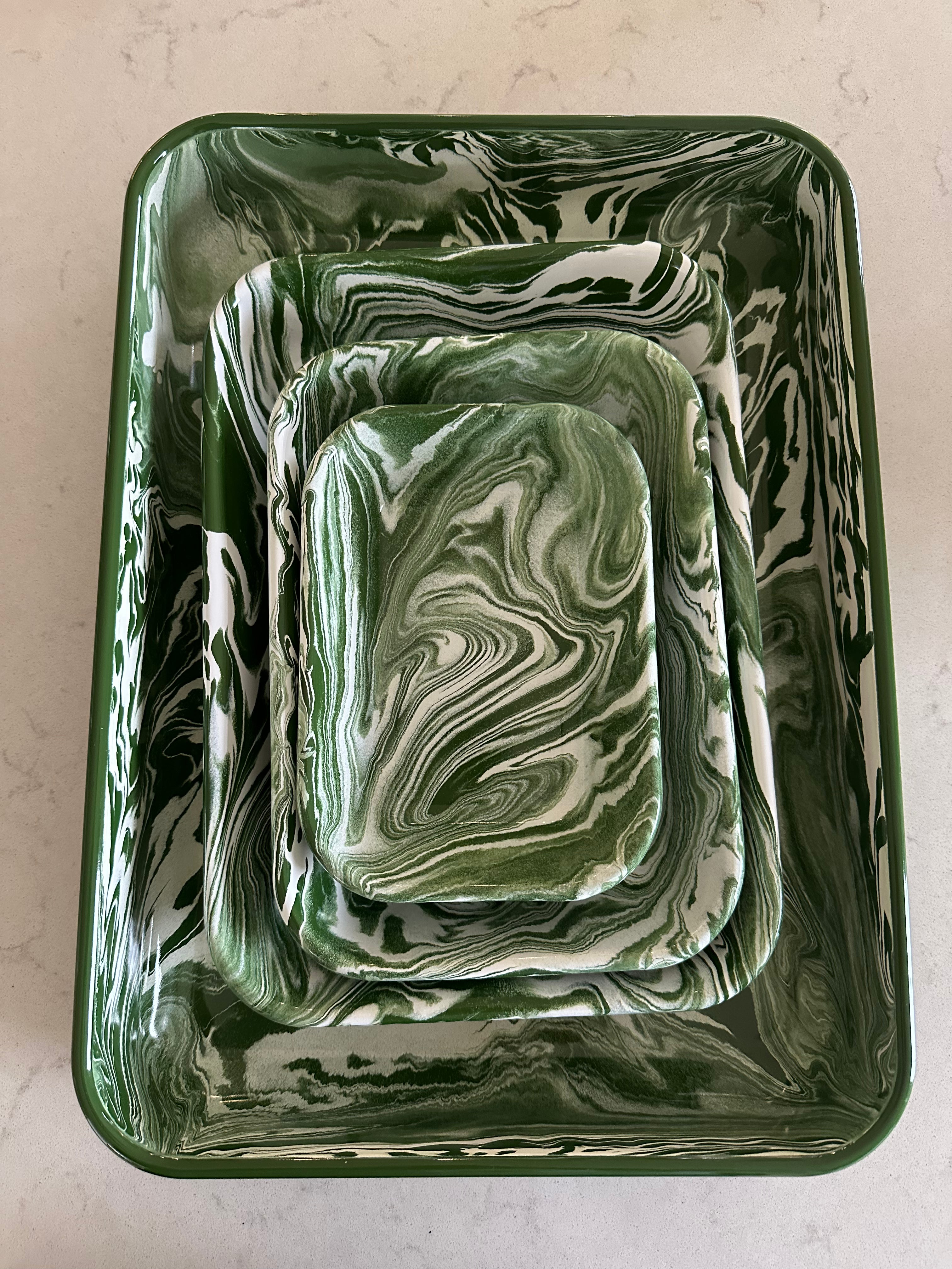 Marble Rectangle Enamel Baking Dish | Medium | Green