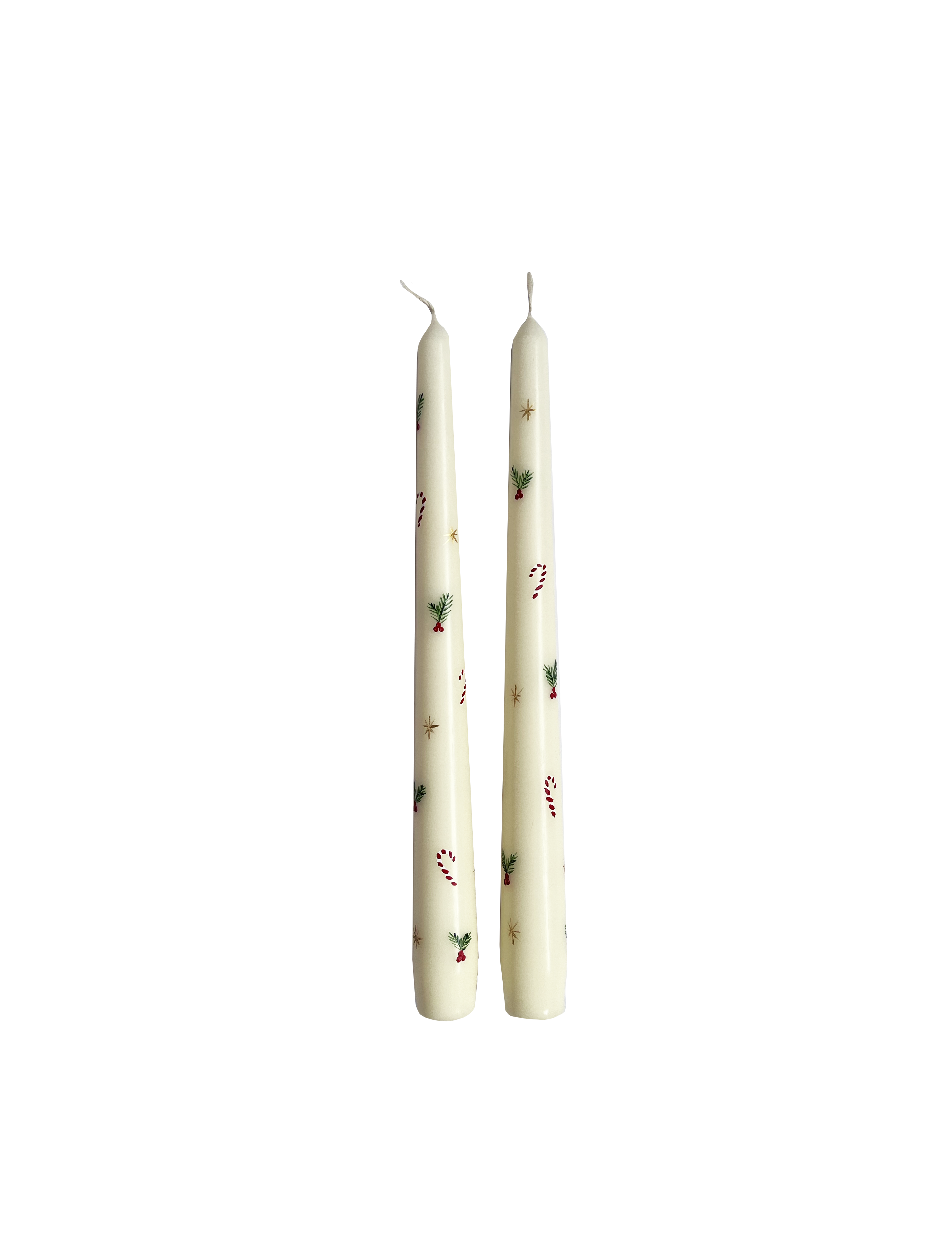 Hand painted Candle | Christmas | Ivory with candy canes and holly