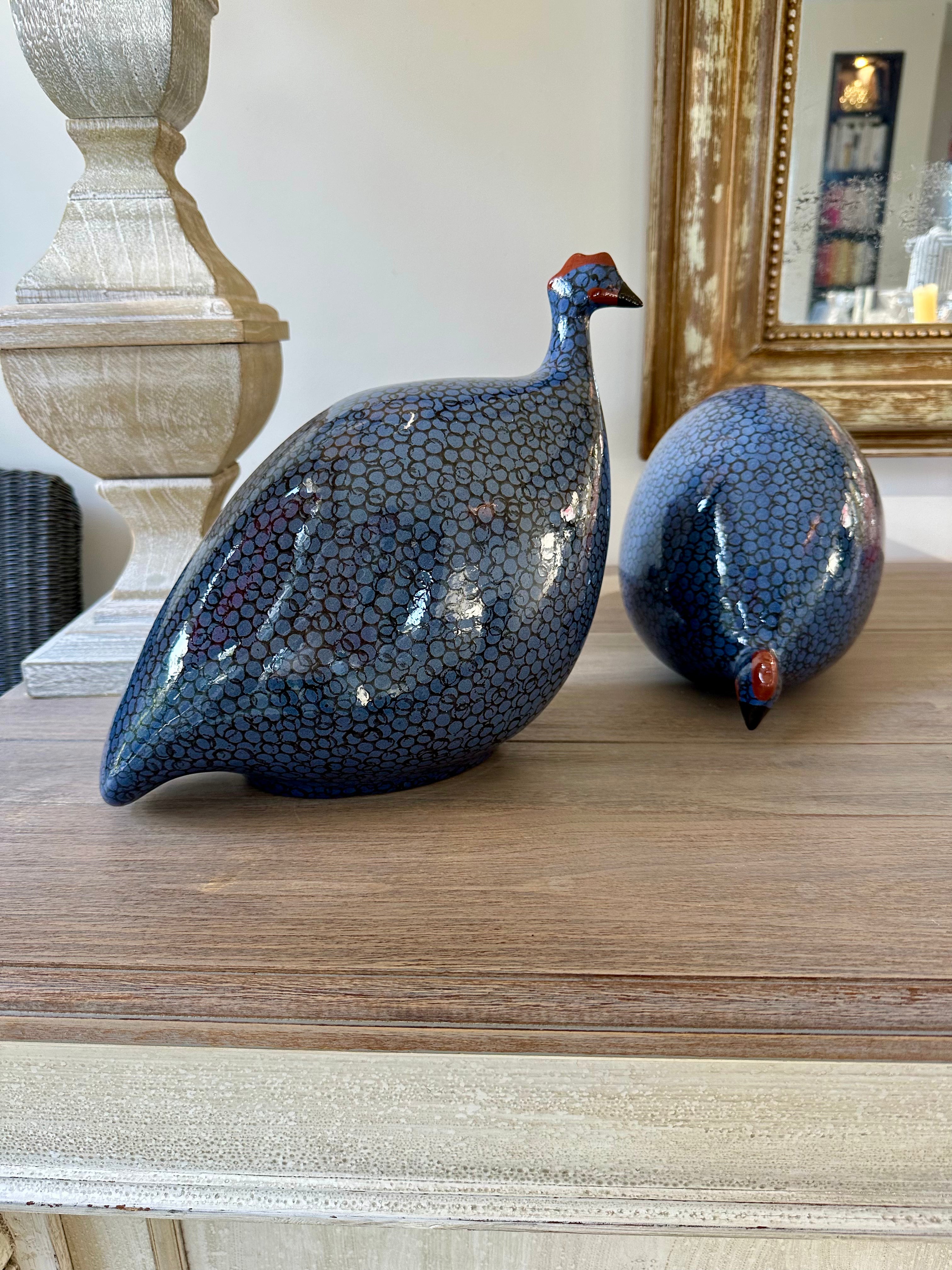 Electric blue with black spots ceramic guinea fowl