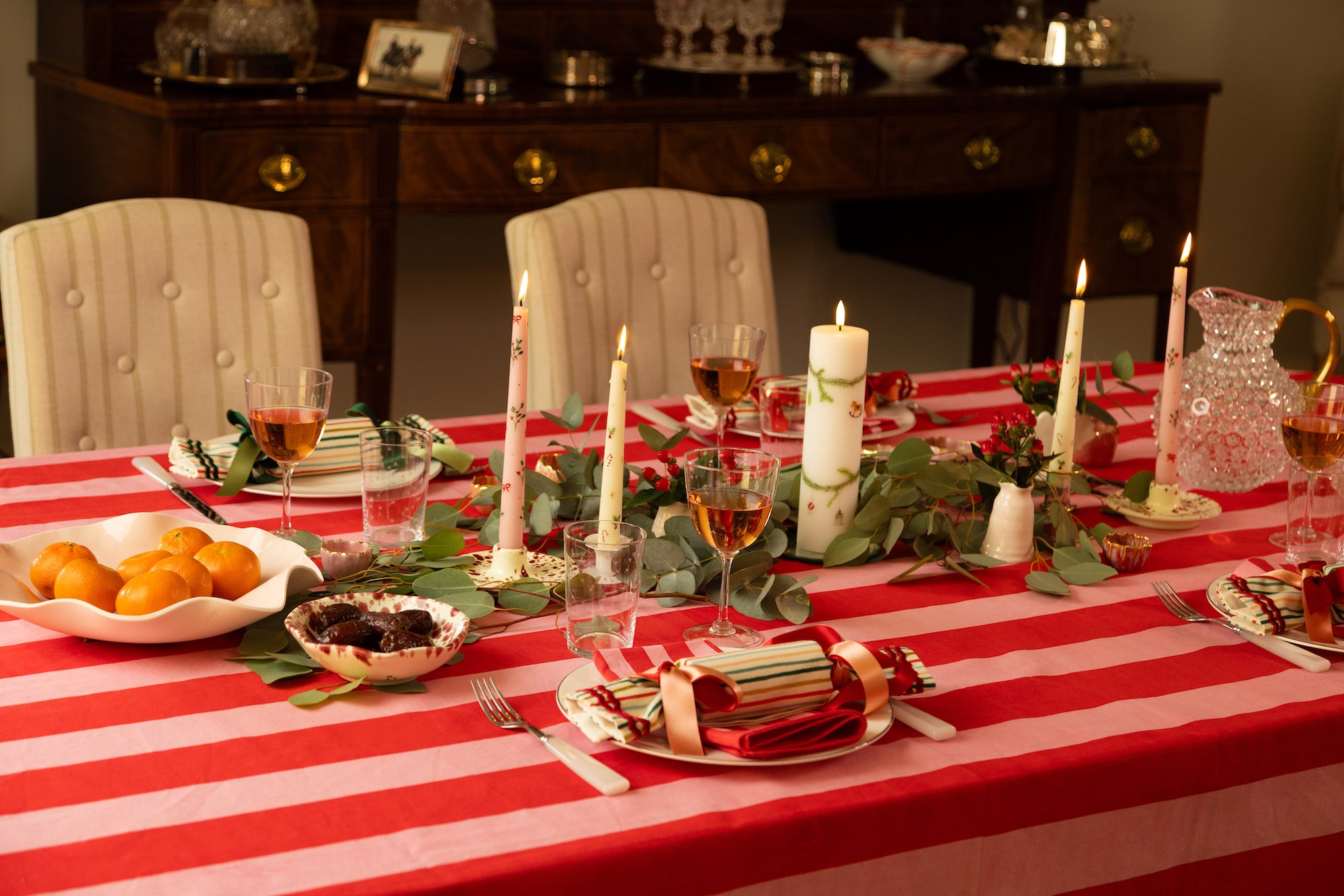 Christmas table setting with candles