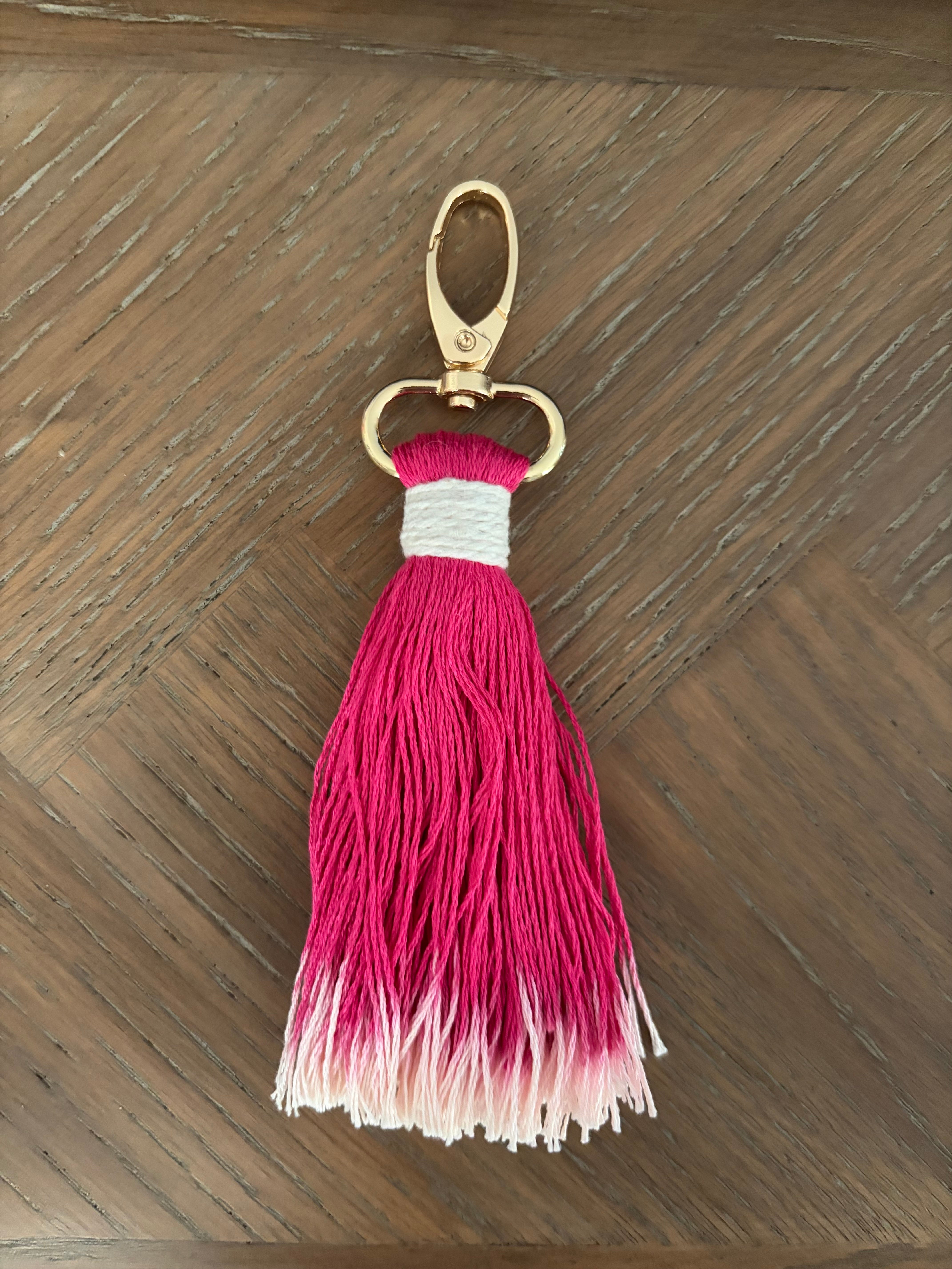 Pink dip dyed tassel key ring