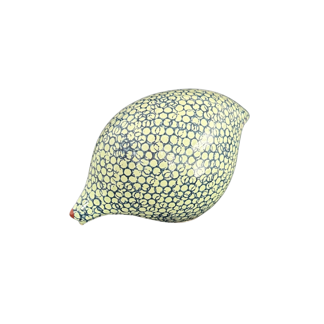 ceramic quail, Green with colbalt spots