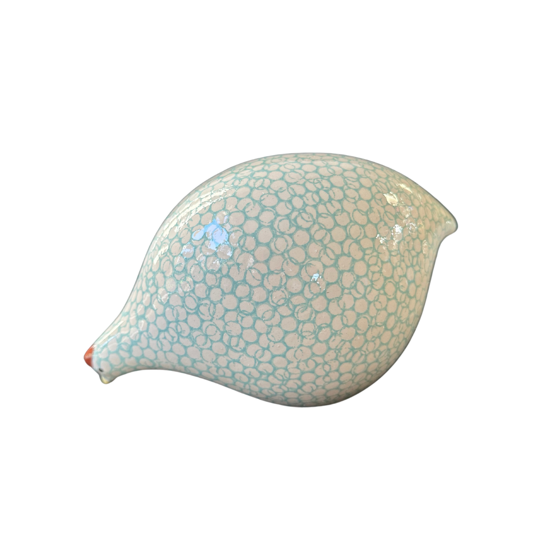 ceramic pecking quail white with turquoise spots