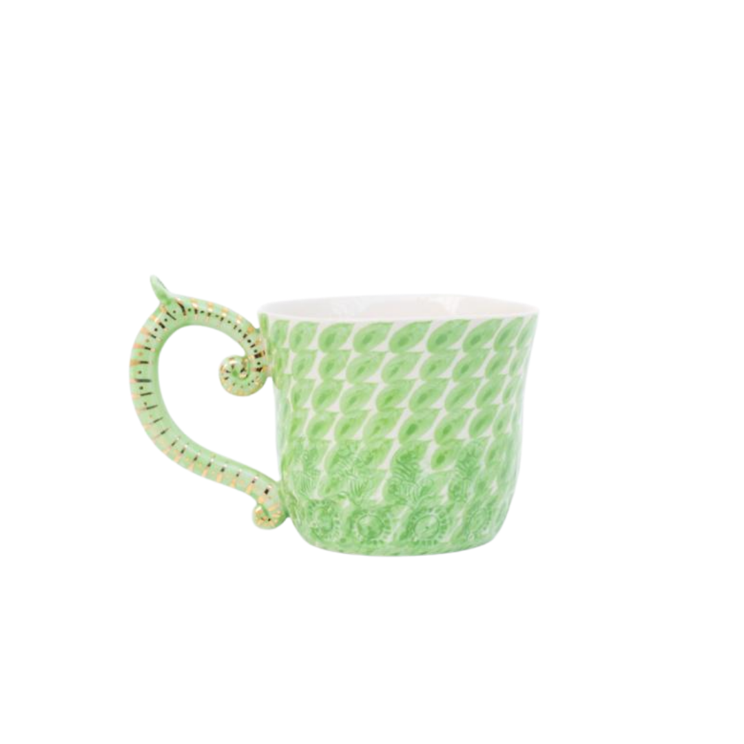 Tea cup | Green dash pattern | Miranda Berrow