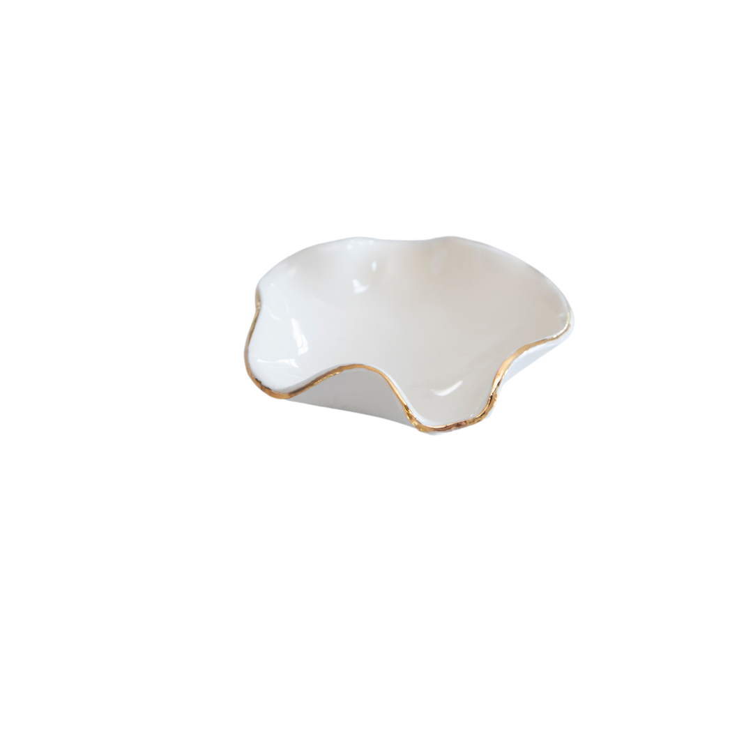 Wave Bowl | 8cm | White with Gold Edging