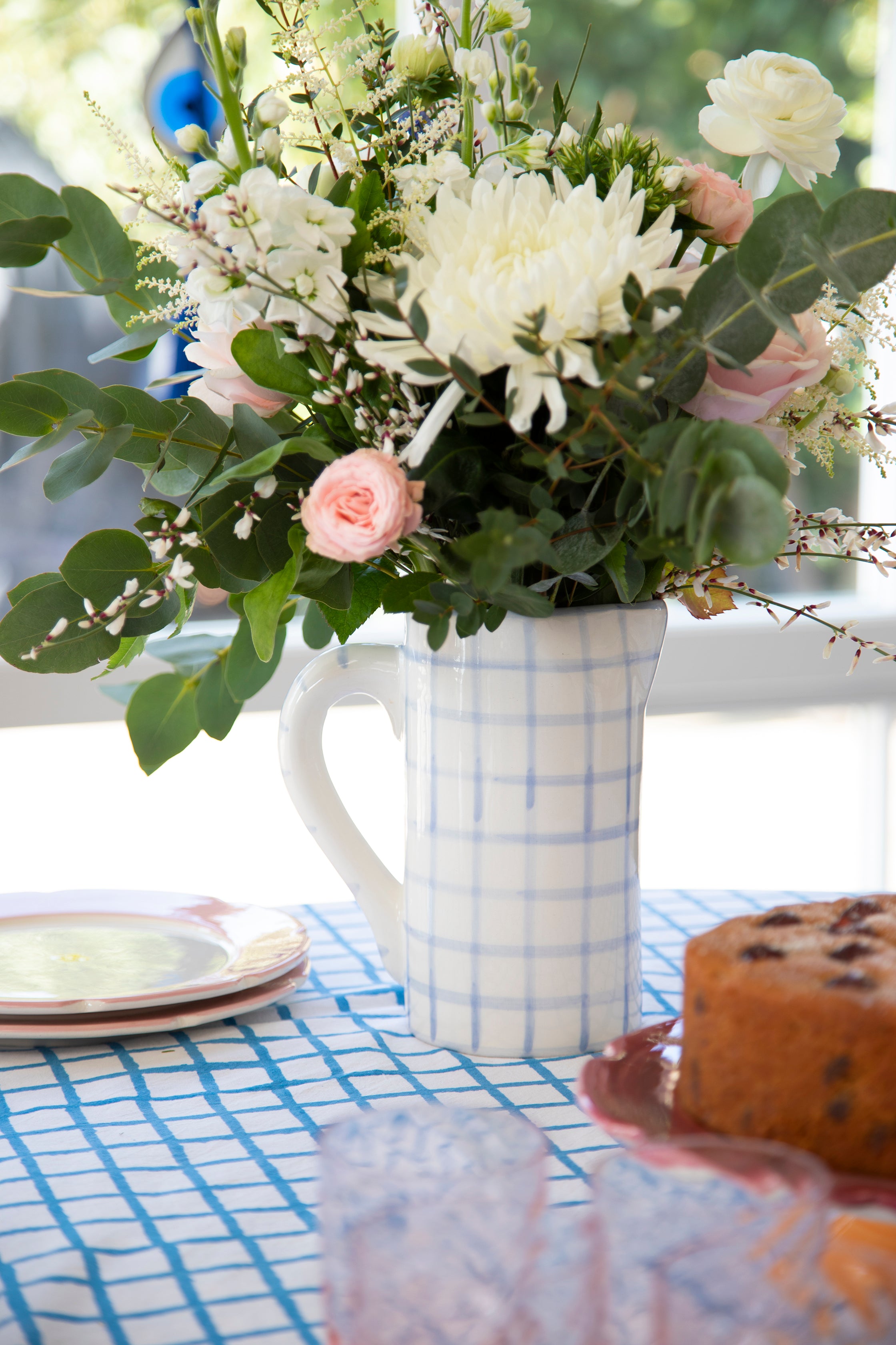 Ceramic jug | Baby blue gingham | Vaisselle