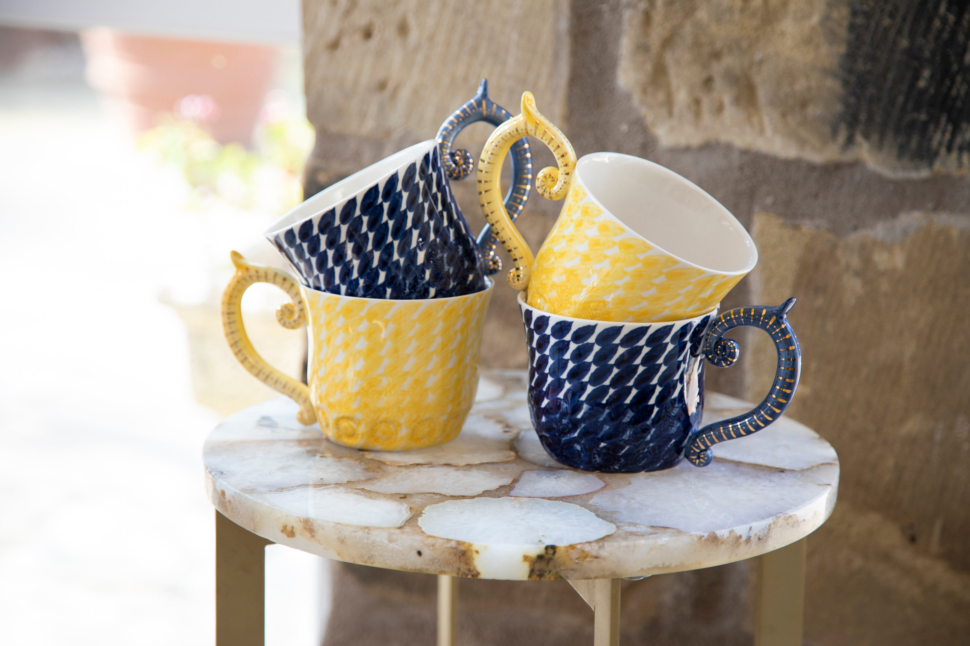 Miranda Berrow yellow  and navy tea cup