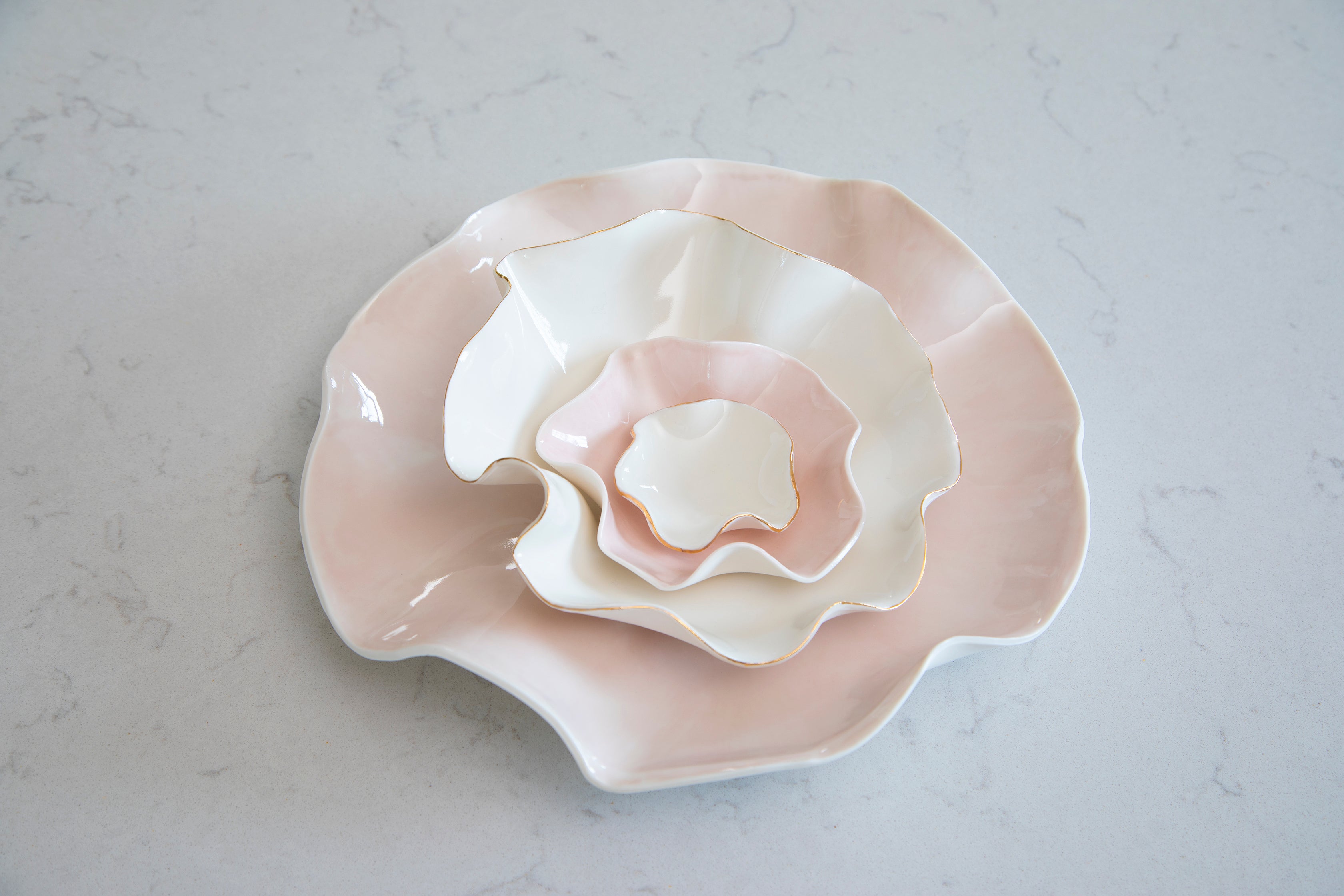 Nest of Joanna Ling bowls in white and pink