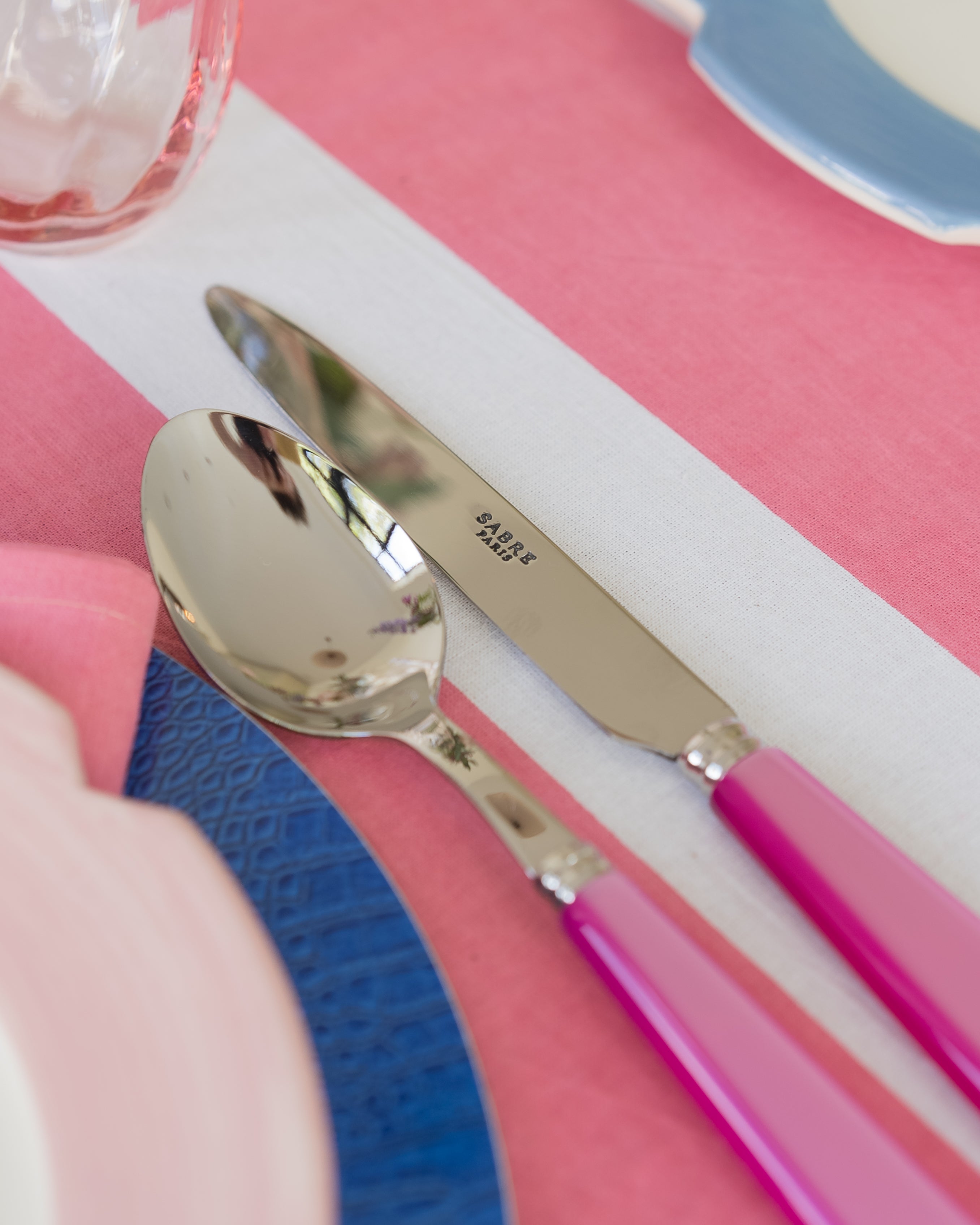 Sabre Icone pink dessert spoon and dinner knife