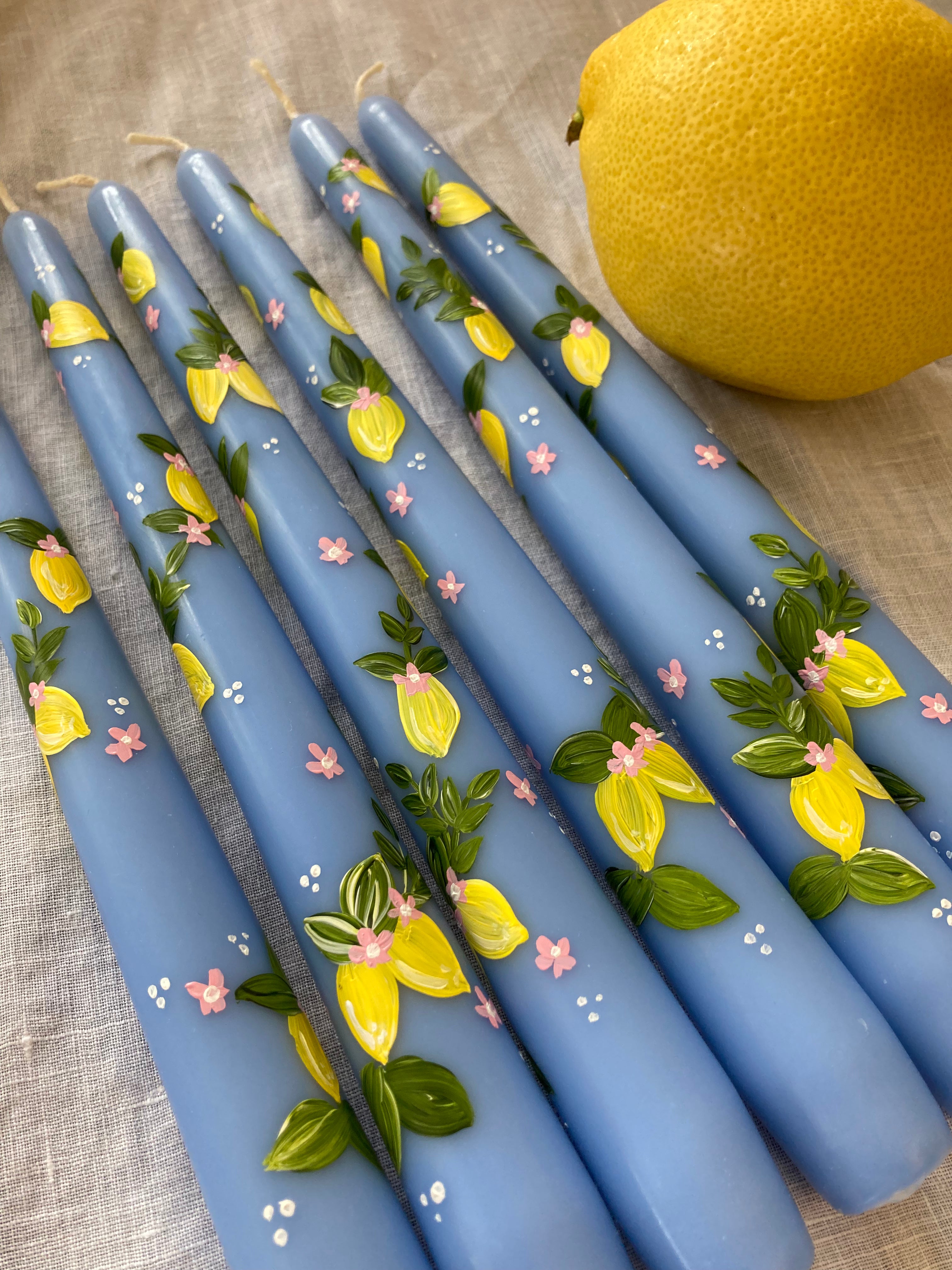 Limoncello | Sky blue hand painted candle