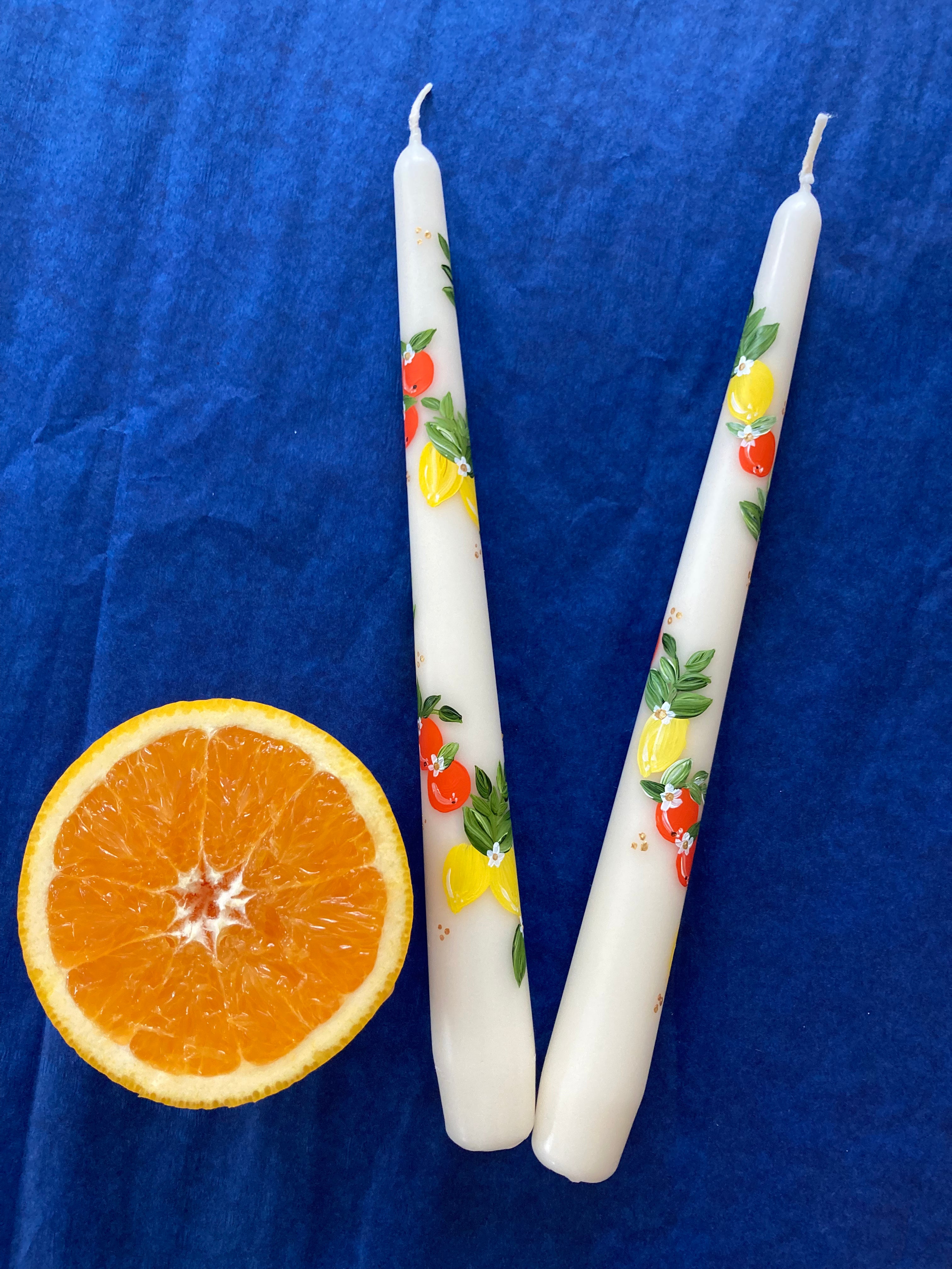 Hand painted candle | ivory with oranges and lemons | osski