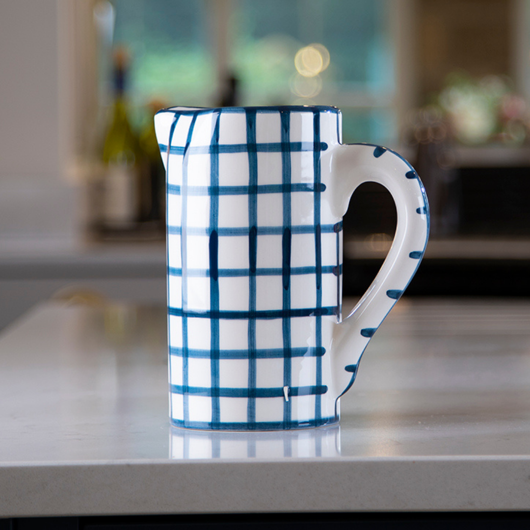 Ceramic jug | Navy blue gingham | Vaisselle