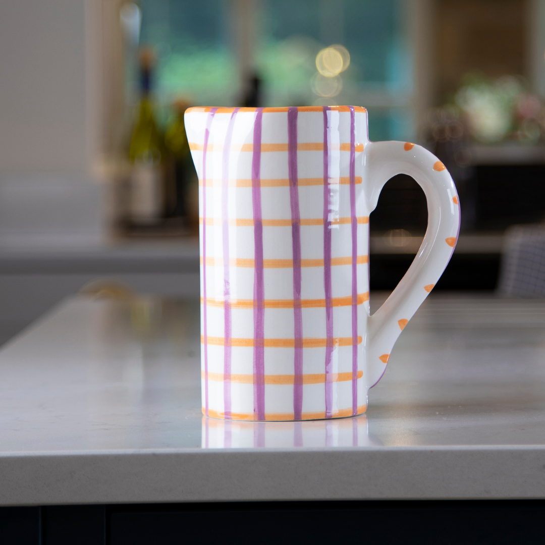 Ceramic jug | Orange & lilac gingham | Vaisselle