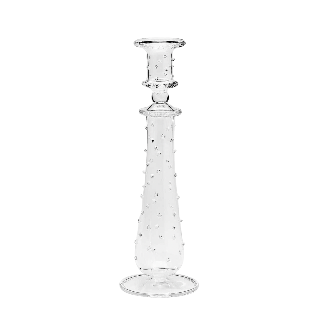 Candle Holder | Clear glass with bobbles