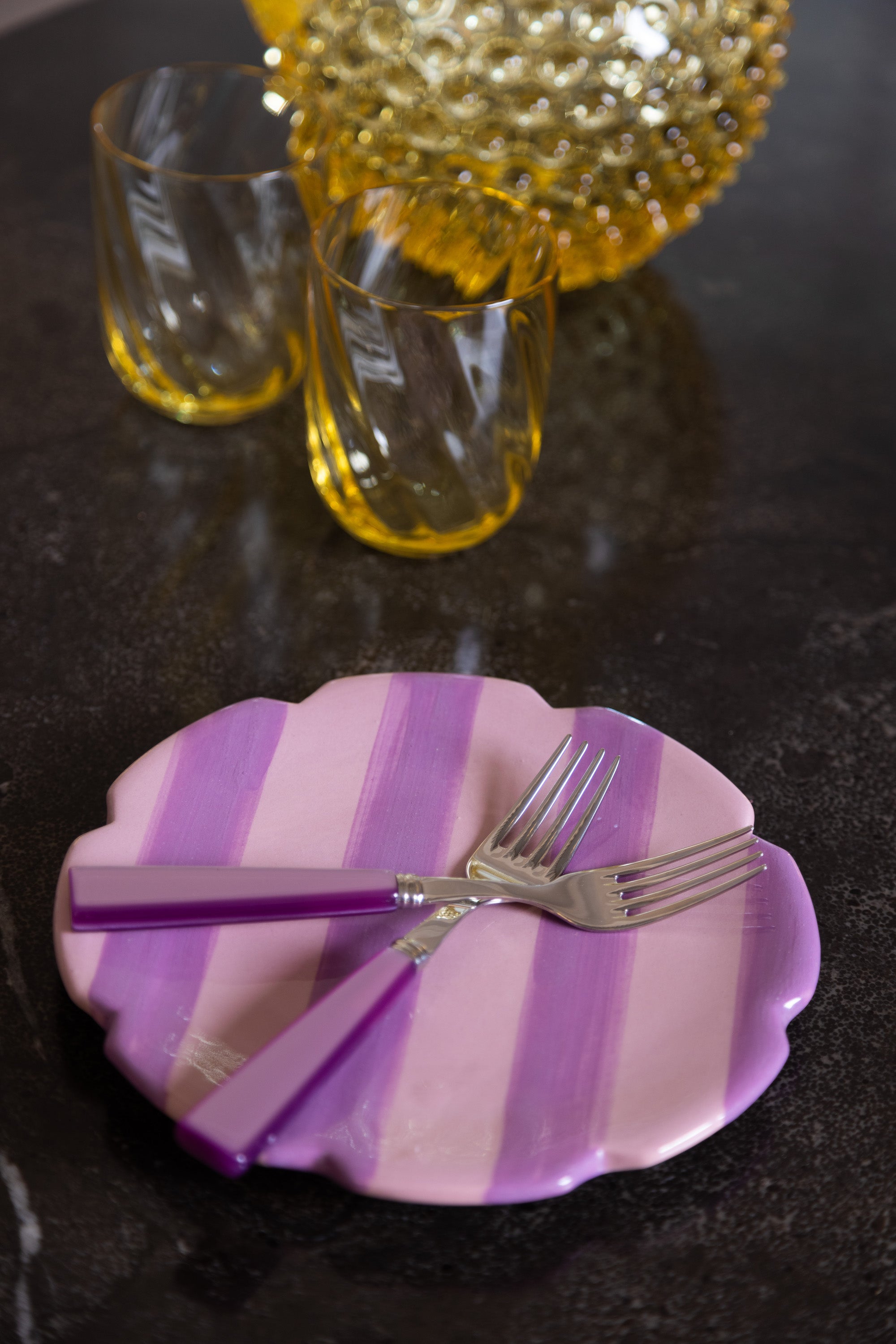 Scalloped plate | pink & lilac stripe | osski