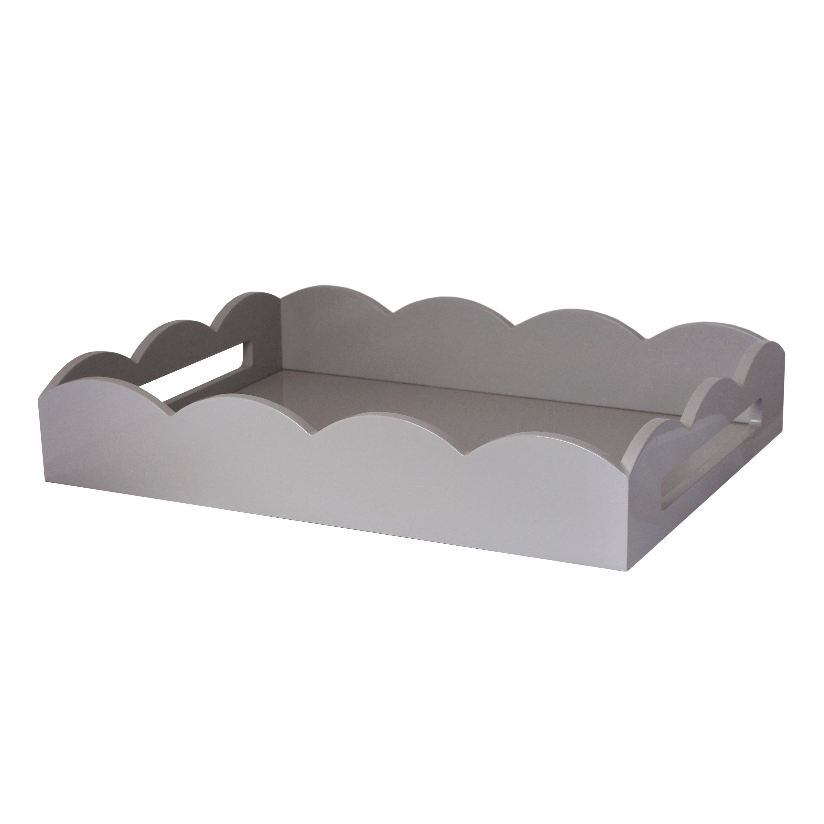 Medium Lacquered Scalloped Tray |  Chiffon Grey